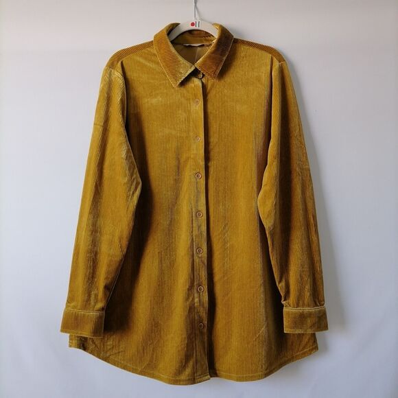 NWT Soft Surroundings Amber Green Textured Velvet Boyfriend Shirt L Shimmer - Picture 1 of 6